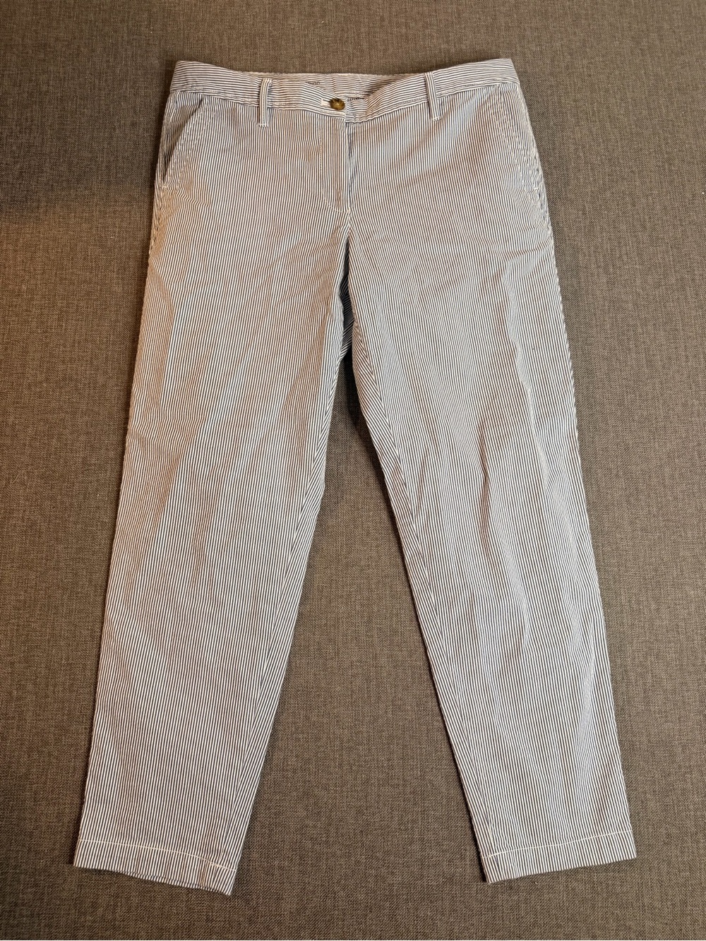 Talbots Women’s Light Blue and White Striped Straight Leg Jeans Size 8P